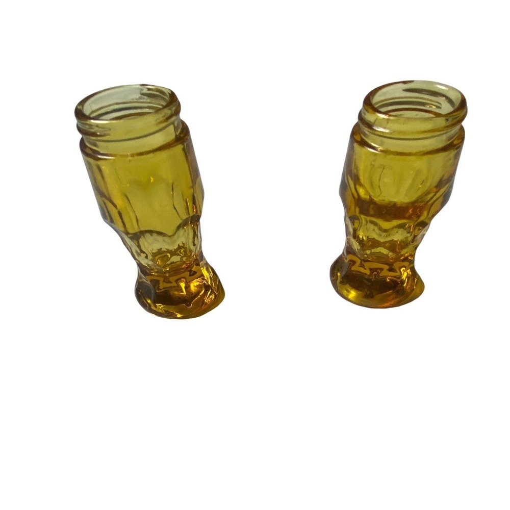Vintage MCM Amber Glass Goblets Set of 2 Mid Century‎ Footed Wine Water Glasses